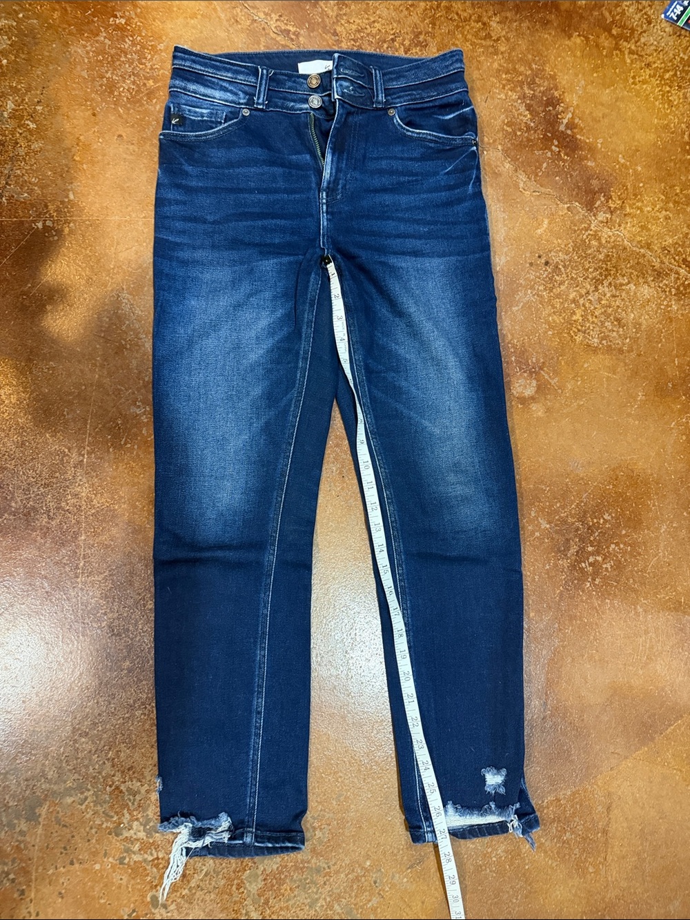 KanCan Dark Blue Women’s Skinny Jeans with Frayed Hem